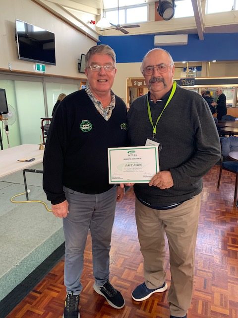 Dave Jones presented his Long Service Award by Robert Gibson